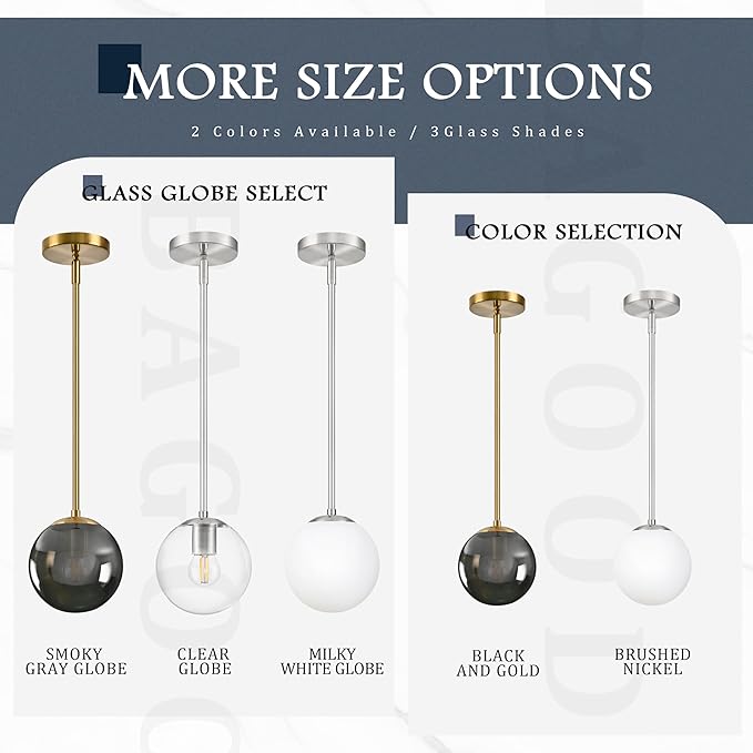 Bagood 14 Inch Globe Pendant Light Gold Large Globe Pendant Lights Kitchen Island Gold Mid Century Light Fixture with Gray Clear Glass Adjustable Hanging Lights for Living Room Foyer (Bulb Included)