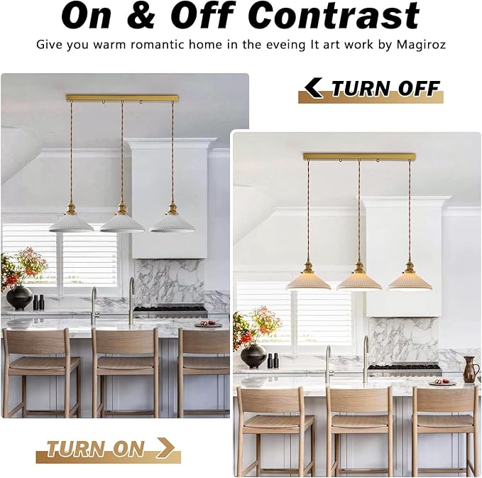 3 Light Linear Pendant Lighting Milk Glass Linear Chandelier Brushed Gold Kitchen Island Lighting Mid Century Brushed Gold Hanging Ceiling Light Fixtures for Dining Room Living Room MPL16D-3L