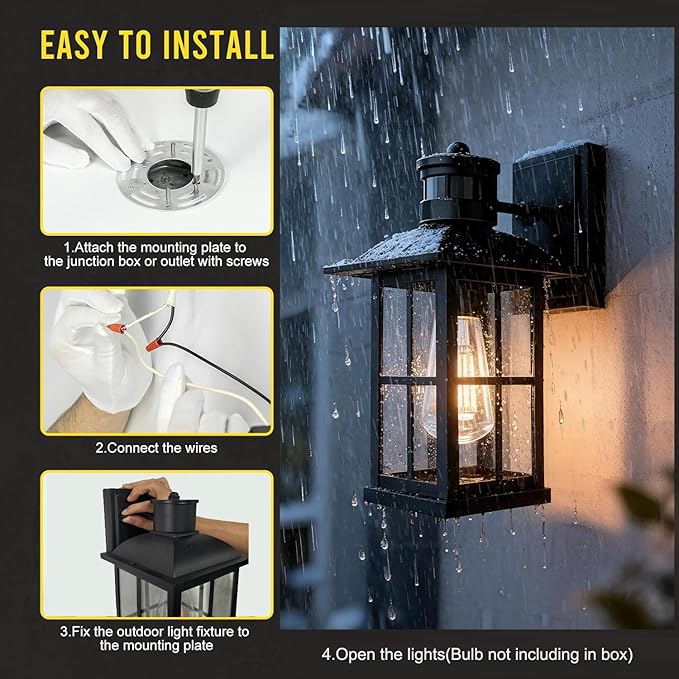 4-Pack 15inch Large Outdoor Wall Lights,Modern Black Exterior Lantern Wall Light Fixture with E26 Sockets & Tempered Glass,Waterproof Porch Wall Lighting for Garage,Garden