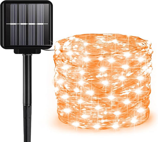 Solar String Lights Outdoor, 33 Feet 100 LEDs 8 Modes Solar Fairy Lights for Outside, Waterproof Outdoor Light for Patio Yard Christmas Tree Halloween Wedding Party Decorations, Orange