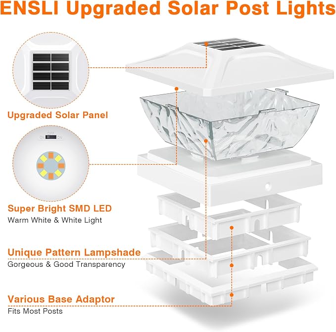 12 Pack Solar Post Cap Lights, 2 Modes Bright Solar Post Lights Outdoor Waterproof, Outdoor Post Lights Solar Powered Deck Lights for 4x4 4.5x4.5 5x5 Posts for Garden Decor