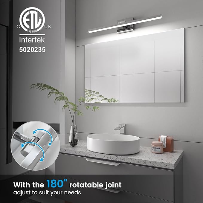 VOLISUN Modern Bathroom Vanity Light 31.5 inch, Rotatable, 18W Dimmable 5CCT Led Bathroom Light Fixture Over Mirror, Chrome Vanity Light for Bathroom Mirror Cabinets-ETL Certificated