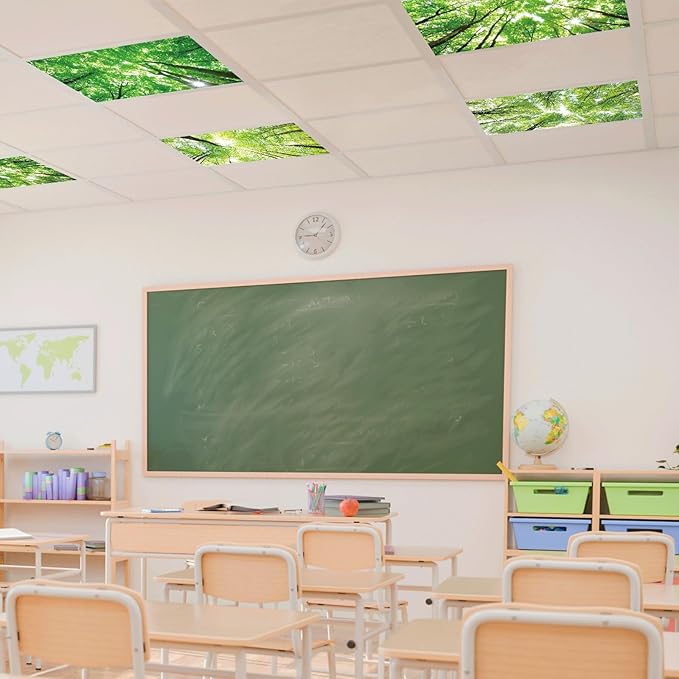 8 Pcs Fluorescent Light Covers with 80 Magnets Decorative for Classroom Ceiling Light 4 x 2 Feet Magnetic Light Covers Filter Easy Install for Office Hospitals & Home Drop Ceiling Supplies (Forest)
