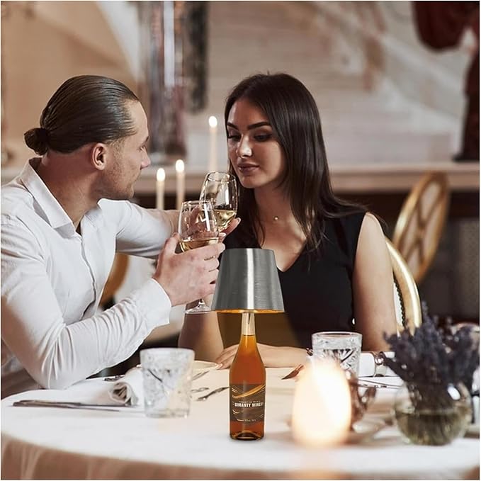 Neioaas Wine Bottle Lamp, 3 Color Light Dimming Metal Wine Bottle Light, Rechargeable Waterproof Bottle Touch Lamp Head with for Home,Bar,Camping,Travel,Restaurants, Party, Decor & Gifts(Silver, 1PC)