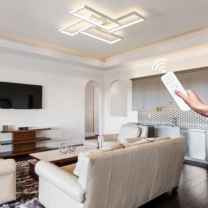 Shine LUEST Modern LED Ceiling Light Fixture White Flush Mount Ceiling Light Dimmable 26" Bedroom Lights for Ceiling with Remote Control 48W Kitchen Ceiling Light Fixtures for Hallway 3000K-6000K