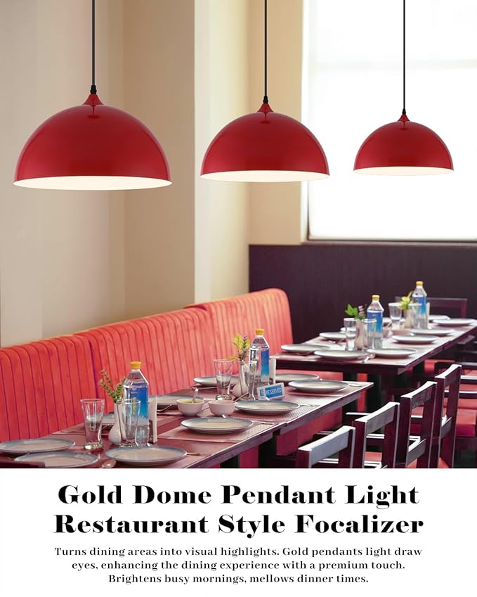 Red Pendant Lights Kitchen Island 2 Pack, 14 Inch Large Dome Pendant Light, Red Farmhouse Pendant Light, Island Pendant Lights for Kitchen, Dining Room, Cafe
