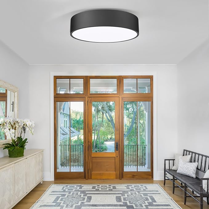 Flush Mount Ceiling Light,11.8 inch 2-Light Close to Ceiling Light Fixture,Matte Black Indoor Lighting Fixtures Ceiling for Bedroom Foyer Kitchen Entryway,Closet and Hallway