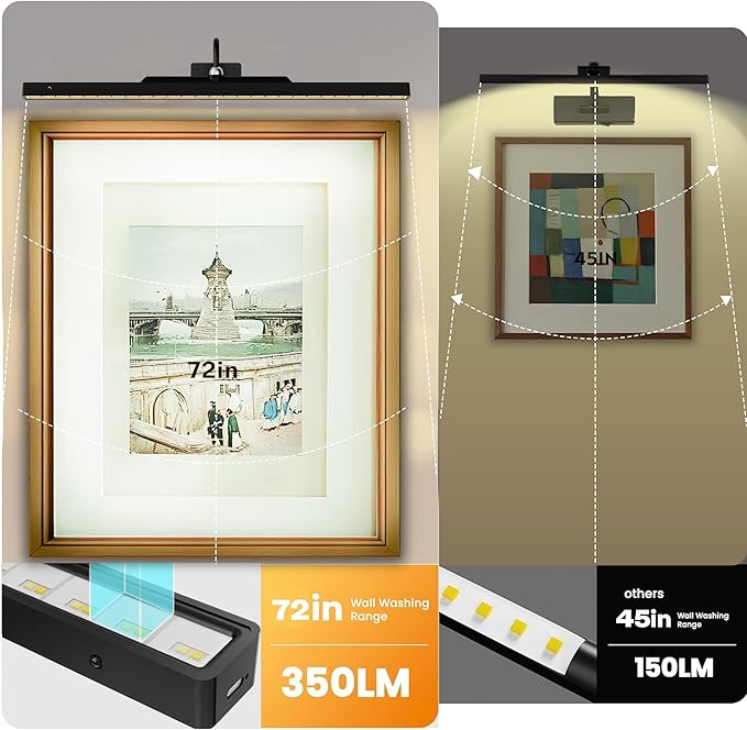 24 Inch Picture Light - Black 6000mAh Battery Operated Wireless Wall Sconce with Remote & Timer for Paintings, Gallery, Mirror & Artwork