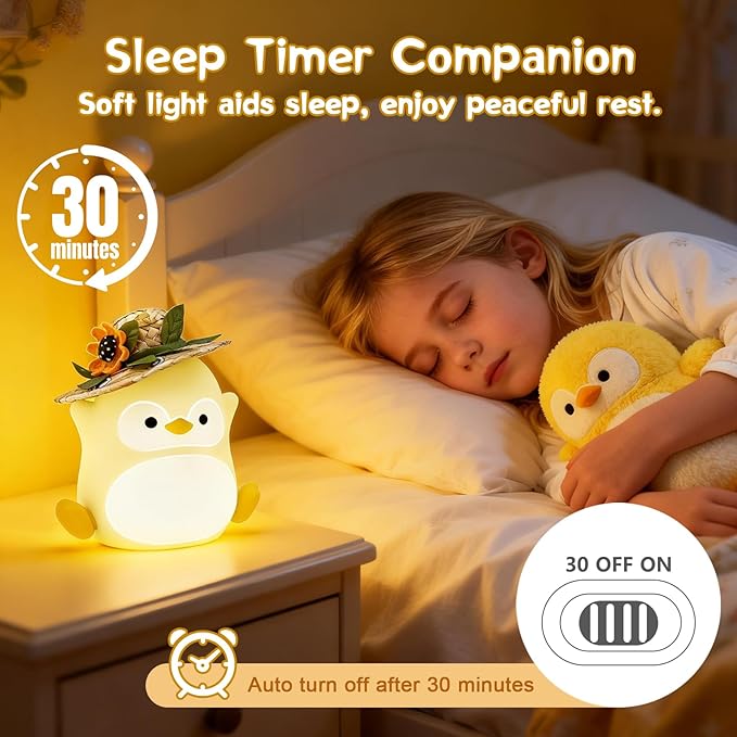 Penguin Night Light for Kids, LED Squishy Silicone Animal Night Lamp, Cute Nursery Nightlight for Desk Decor RGB Ambient Lighting Rechargeable/Dimmable/Timer Toddler Lamp Baby Boys Girls Gift