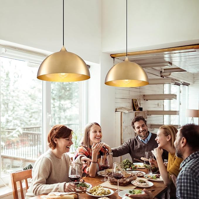 Gold-Electroplated Industrial Pendant Light 11.8inches 2 Packs,Mental Hanging Light Fixtures for Kitchen Island,Dome Pendant Light,Ceiling Light Fixtures for Restaurant Dining Room Aisle