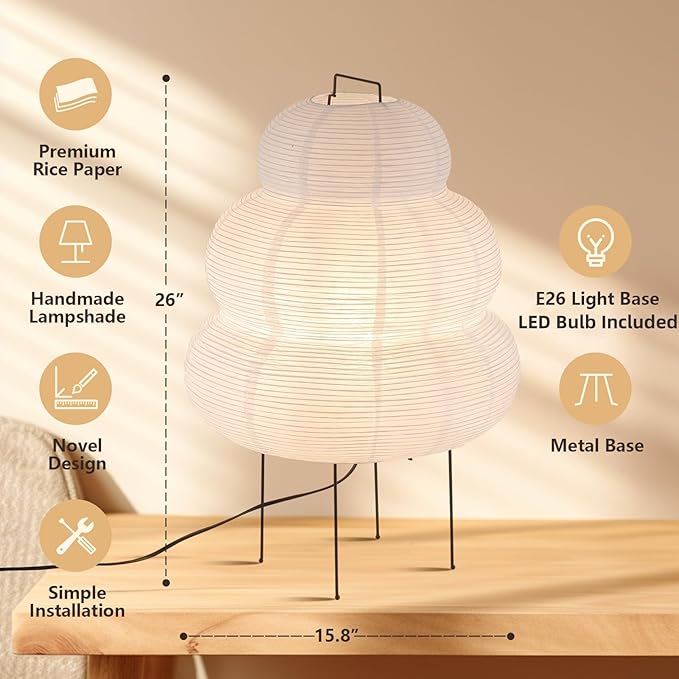Noguchi Style Akari Floor Lamp, Rice Paper Lantern for Establishing A Warm and Cozy Ambiance in Any Room (Cloud), Japanses Floor Lamp