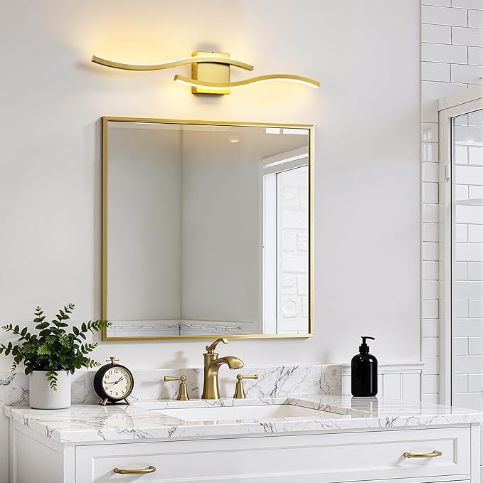 WOSHITU Gold LED Bathroom Vanity Lights: 31.5 Inch 32W Bathroom Lighting Fixtures Over Mirror 5CCT Dimmable 2700-5000K Vanity Lights Modern Bath Sconces Wall Light for Mirror Bedroom Living Room