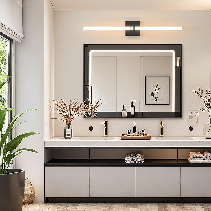 Bathroom Light Fixtures,Black 28W LED 360° Full Lighting Modern Wall Sconce Vanity Light with 5-Color Dimmable 3000K-6000K, 29.92inch Vanity Lighting for Bath, Powder Room, Bedroom, Hallway