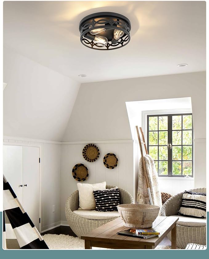 Black Flush Mount Ceiling Light Fixtures,3-Light Modern Hallway Light Fixtures, 13 inch Light Fixture Ceiling Mount for Kitchen, Farmhouse,Bedroom 2 Pack