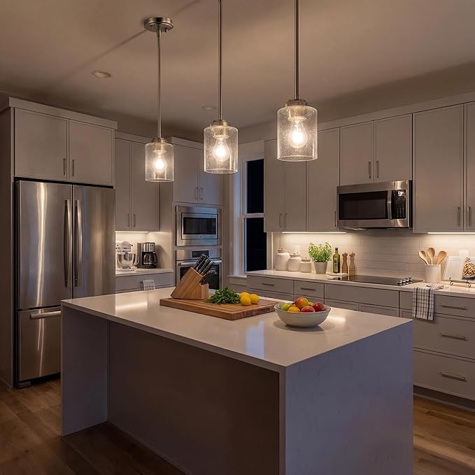 Kichler Winslow 7.5" Mini Kitchen Pendant with Clear Seeded Glass in Brushed Nickel, (7.5" H x 4.25" W), 44032NI
