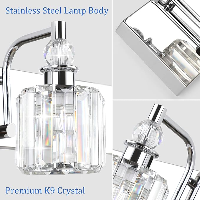 Ralbay Crystal Vanity Lights 6 Light 48" Modern Crystal Bathroom Lights Fixtures Over Long Mirror Stainless Steel Chrome Vanity Light for Bathroom Wall Lights Fixtures
