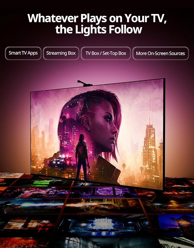 Ailofy Smart TV LED Backlight with Camera for 75-85 inch Screens, 16.4ft LED Strip Lights Sync to Screen& Music, Color Changing Lights for TV Compatible with Alexa & Google Assistant, App Control