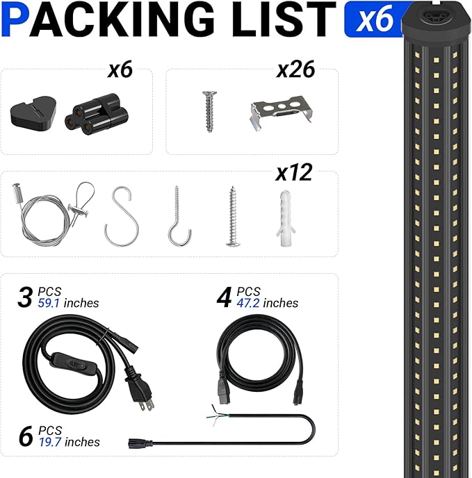 Barrina T8 LED Shop Lights 8FT, 140W 17000LM 5000K, U-Shaped 3 Rows LED Garage Lights, Linkable, Hanging & Flush Mount, 8 Foot Commercial LED Shop Lights for Garage, Workshop, Kitchen, 6 Packs, Black