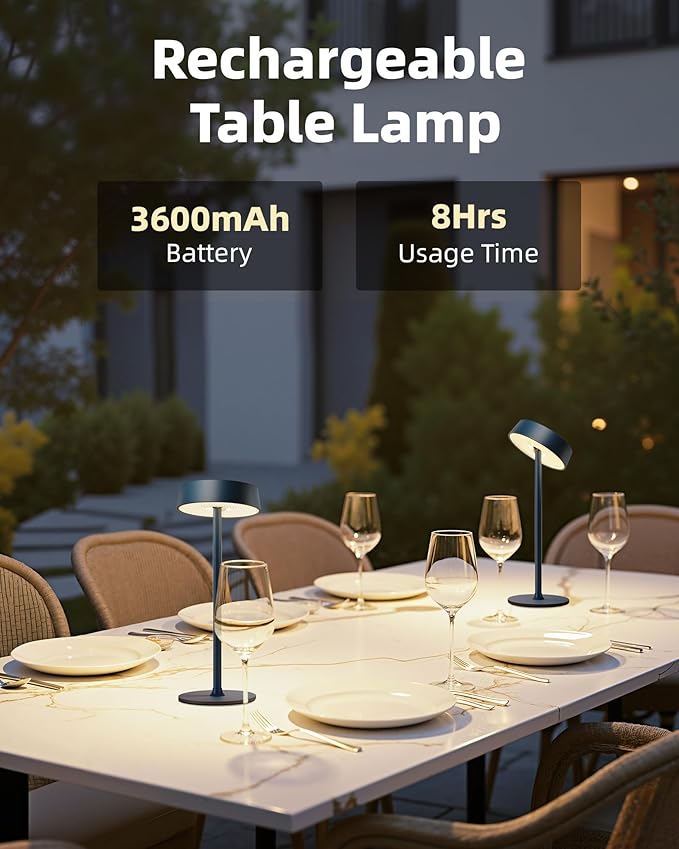 Cordless Lamp, Rechargeable Table Lamp, Battery Operated, RGB Dimmable Touch Control, 3 Color Temperatures, LED Memory Function, Portable Outdoor Waterproof, Restaurant Dining Patio Kitchen, Blue 2Pcs