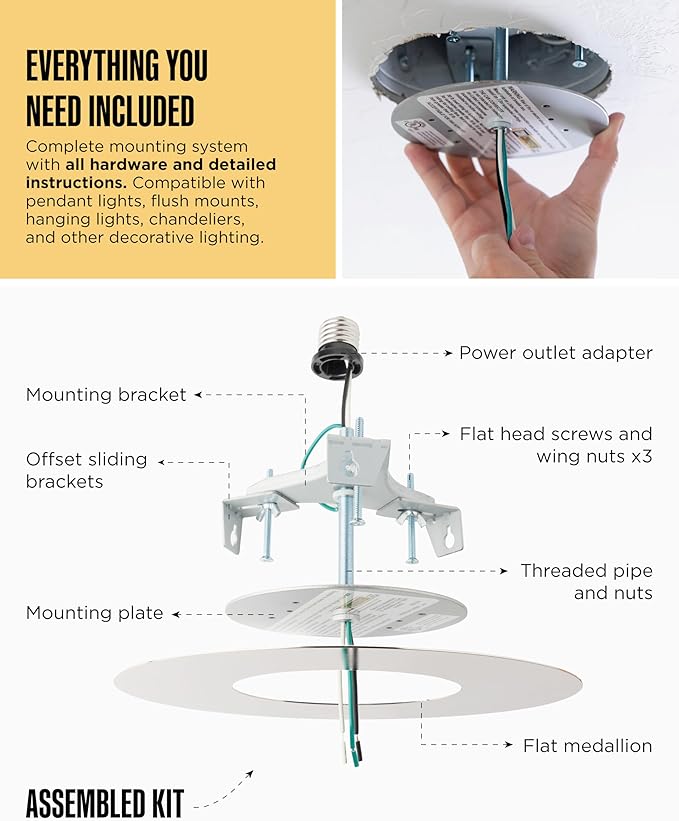 The Can Converter R56 Recessed Can Light Conversion Kit w/ 7"¾ Flat Ceiling Medallion - Home Improvement for 5" & 6" Cans, Converter Kit for Ceiling Fan & Light Fixture, UL Certified, Polished Nickel