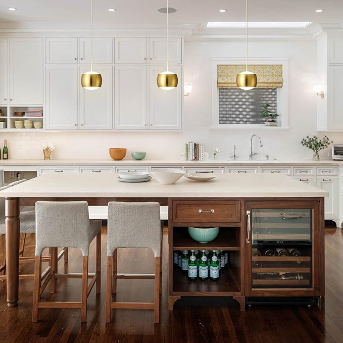 Modern LED Dimmable Pendant Light fixtures,Mini Island Pendant Lighting for Kitchen Island Dinning Room,Bedroom,Bar, Kitchen Island Ceiling Hanging Light Fixtures(gold-2-Pack)