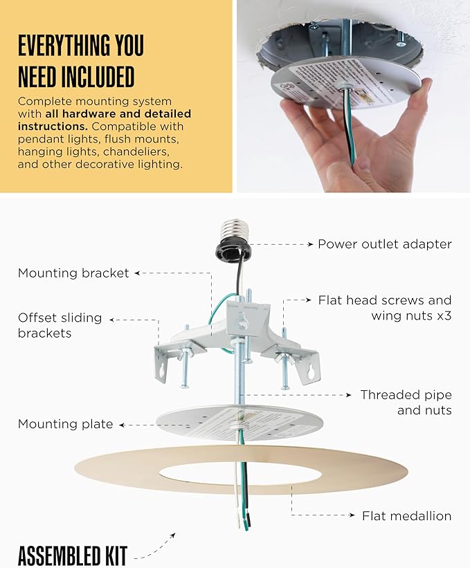 The Can Converter R56 Recessed Can Light Conversion Kit w/ 7"¾ Flat Ceiling Medallion - Home Improvement for 5" & 6" Cans, Converter Kit for Ceiling Fan & Light Fixture, UL Certified, Brushed Brass