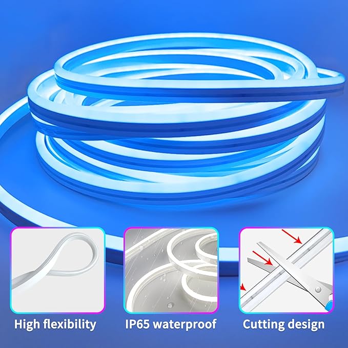 65.6FT LED Neon Rope Lights,24V RGB LED Neon Lights with Remote/APP Control,IP65 Waterproof Flexible Neon LED Strip Lights for Bedroom Room DIY Decoration（with Snap &Screws）