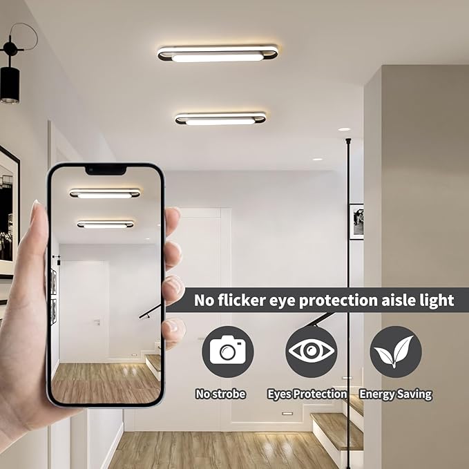 Modern LED Smart Ceiling Light,28.3" Flush Mount Ceiling Lamp, 40W Dimmable Linear Metal Chandelier Light Fittings for Kitchen Laundry Garage Dining Room Office Hallway Closet Aisle