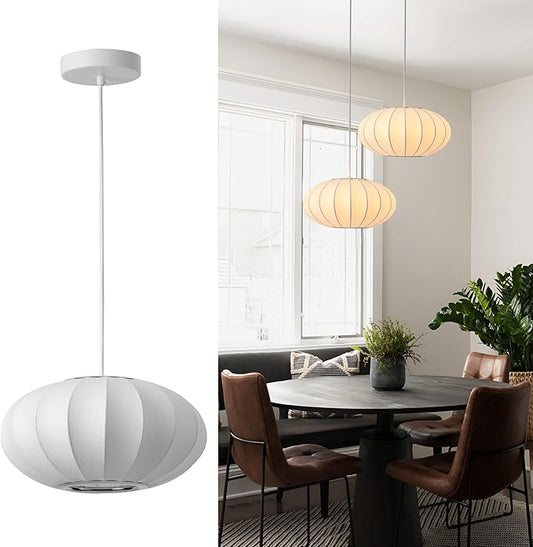 11.5in Small Lantern Pendant Light, Imitation Silk Lampshade, White Bubble Pendant Light, Large Hanging Lamp Simple Chandelier for Dinning Room Kitchen Island Bedroom Restaurant Cafe
