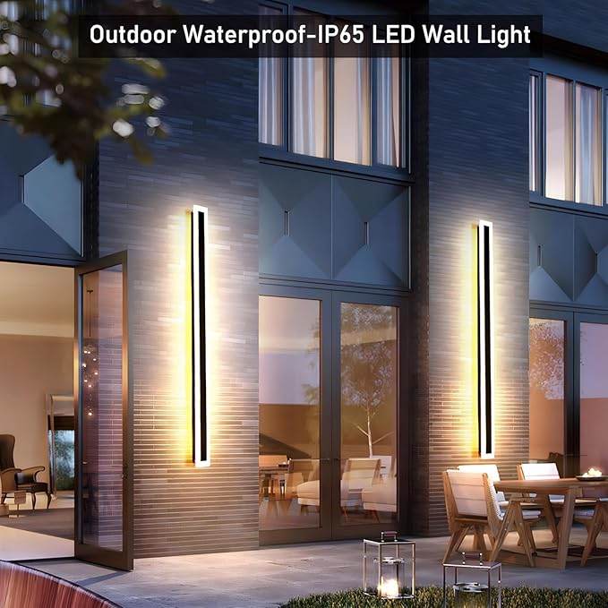 59inch-2Pack Long Outdoor Modern LED Wall Light,45W Waterproof IP65 Warm White 110V led Wall Mount Lighting Fixture Rectangular Black Wall Lights Elegant Frosted White Acrylic Anti Rust