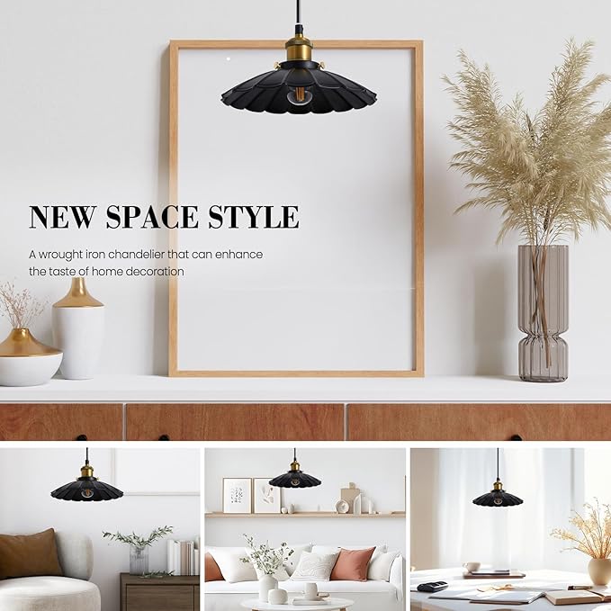 Plug in Hanging Light, Vintage Black 9.8 Inch Lampshade 14Ft Plug in Pendant Light for Dining Room and Living Room, Kitchen Island Retro On/Off Switch Hanging Lamp Fixtures