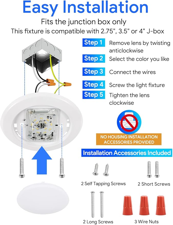 2 Pack 5CCT 6 Inch LED Disk Light, Dimmable Flush Mount Ceiling Lights, 2700K/3000K/3500K/4000K/5000K Selectable, 15W 1100LM, CRI 90, Low Profile Surface Mount Ceiling Disc Light, Wet Rated & ETL