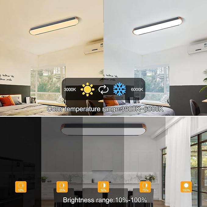 EDISLIVE Dimmable LED Ceiling Light with Remote Control 37.4 in 3000K-6000K Minimalist Modern Wood Flush Mount Ceiling Light Low Profile Light Fixture Grey