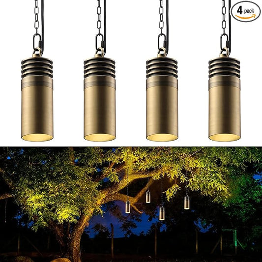 LEONLITE Low Voltage Hanging Landscape Lights, 12V Hanging Tree Lights, UL Listed, LED Outdoor Pendant Light for Gazebo, Pergola, Garden, Aluminum, IP65, 2700K Soft White, Brass Bronze, Pack of 4
