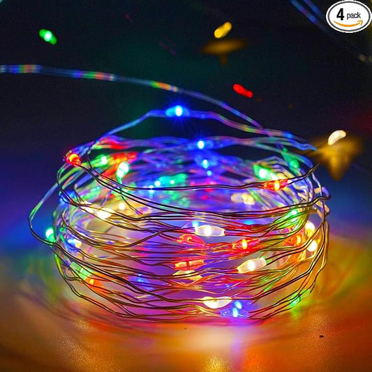 4-Pack Multicolor Christmas Fairy Lights Battery Operated with Timer, 16FT 50 LED String Lights Outdoor Indoor, Twinkle Lights Waterproof for Bedroom Wedding Party Christmas Decoration (Multicolor)