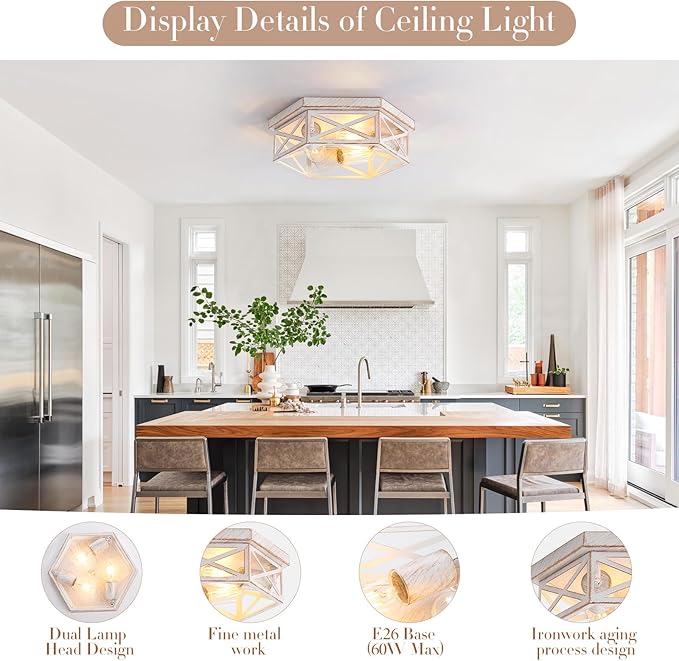 13 inch White and Gold Flush Mount Ceiling Light Fixture,3-Light Hallway Light Fixtures Ceiling Mount for Kitchen Farmhouse Bedroom 1 Pack
