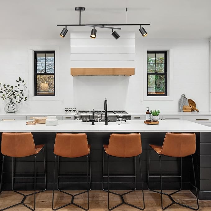 Globe Electric 57500 4-Light Track Lighting, Matte Black, Adjustable Center Swivel Bar, Modern Ceiling Fixture for Kitchen Island, Hallway, or Dining Room Table, GU10 Bi-Pin Twist and Click Base