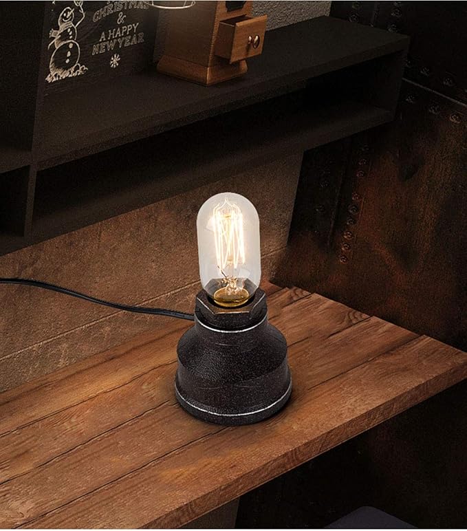 Vintage American Village Style Desk Light Creative Table Lamp Iron Steel Water Pipe Table Night Lights,Rustic Loft Industrial Steampunk Retro Base E26 Holder Fitting Lighting Fixture LED Edison