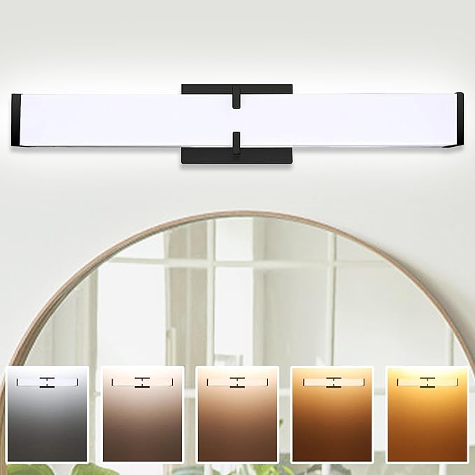 Bathroom Vanity Light 2700/3000/3500/4000/5000k Dimmable, Black Modern Matte for Vanity Lighting Over Mirror LED, 24 inch IP44 25W Equivalent to Incandescent 250W, ETL Listed (1 Pack)