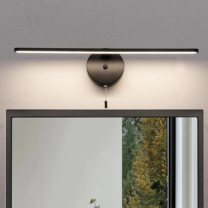 COTULIN 22 inch Black Vanity Light Bar for Bathroom, Matte Black Light Fixtures Over Mirror, Pull Chain in Wall Sconce Lighting, 4000K 12W Picture Light Under the Cabinet Lamp with On Off Switch