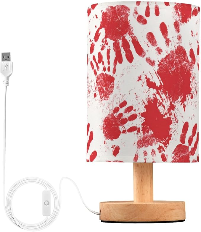 Aslsiy Red Hand Horror Halloween Bedside Table Lamp Nightstand Lamp Night Light Fabric Shade for Bedroom Living Room Home Office