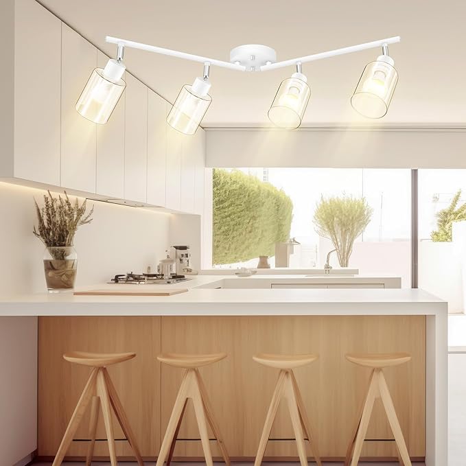 BoostArea 4-Light Bathroom Light Fixtures, White Modern Vanity Wall Lights with Clear Glass Shade, Flexibly Ceiling Light for Mirror Kitchen Living Room Hallway Cabinet Porch