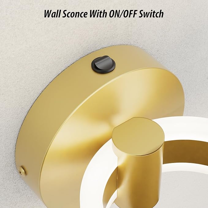 LED Wall Sconces Set of Two with ON/Off Switch, Gold Rotatable Hardwired Wall Light Fixtures, Built in USB Charging Port, Modern Wall Decor for Bed Lighting.