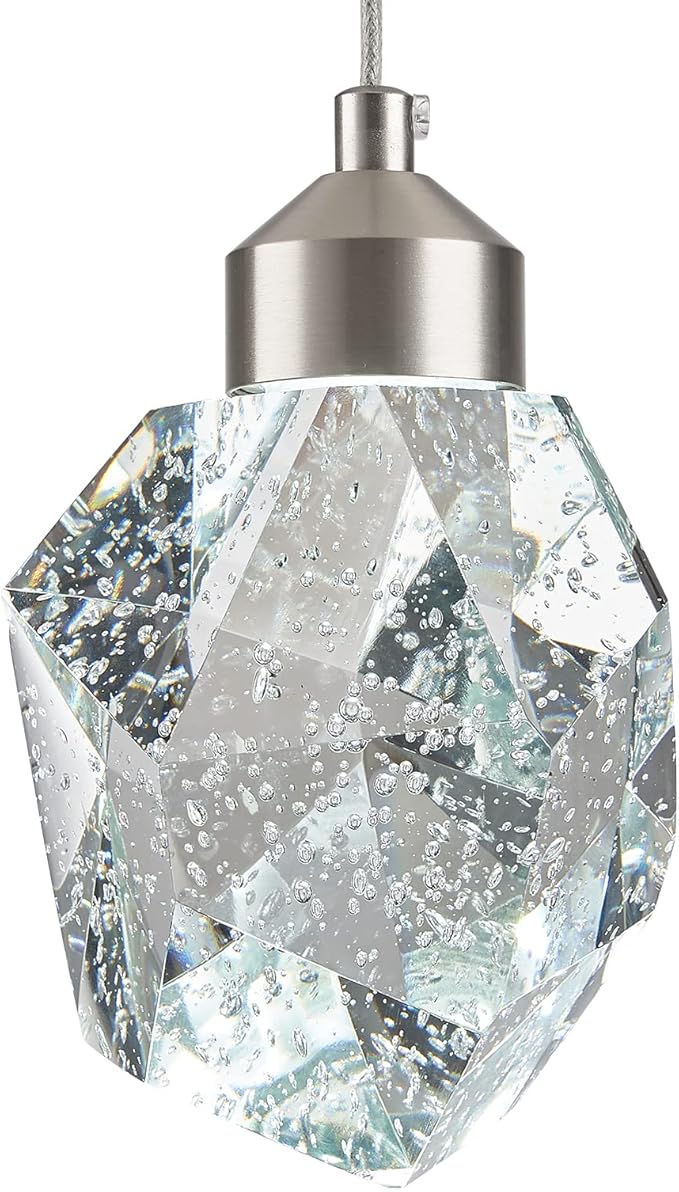 Modern Nickel Crystal Pendant Light, Dimmable LED Pendant Light Fixture for Kitchen Island Dining Room Bedroom Bathroom 5W Cool White 6000k
