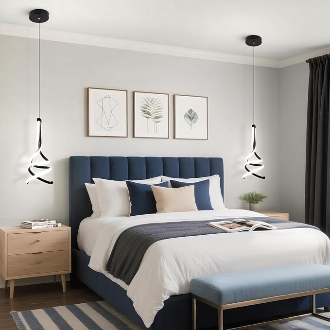 EIDISUNY Modern Pendant Light, Spiral LED Pendant Light Fixture, 4500K LED Hanging Lamp, Black Chandelier Lights Fixture, 20W Adjustable for Kitchen Island, Dining Room, Bedroom,3 Pack