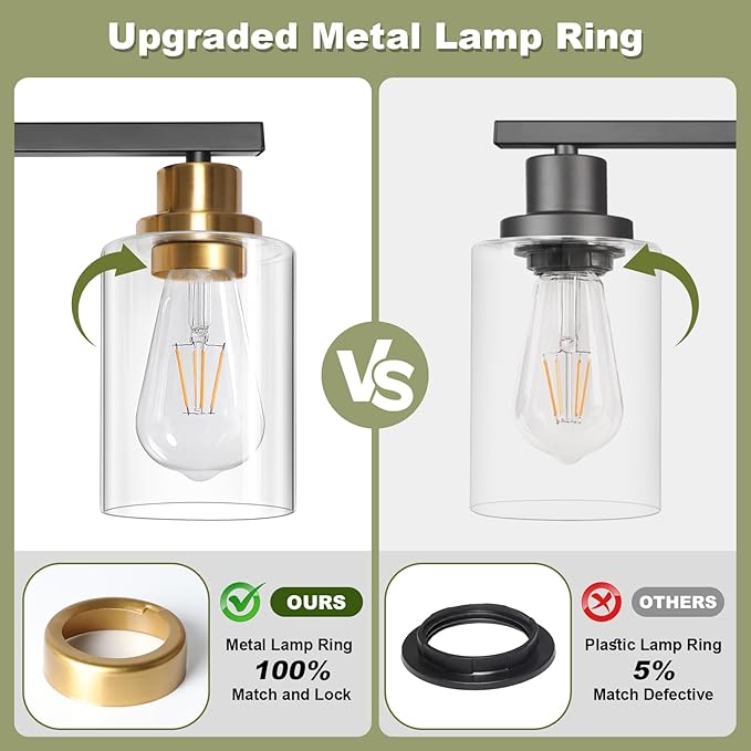 Unicozin Modern Bathroom Light Fixtures, 4 Light Vanity Lights Over Mirror, Black and Gold Wall Lamp with Clear Glass for Living Room Cabinet Bedroom Porch