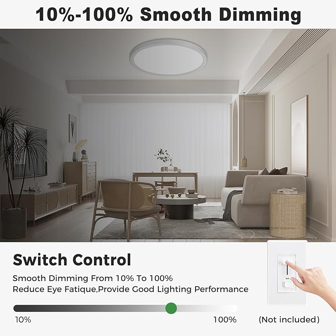 zemty 1Pack LED Flush Mount Ceiling Light, 9Inch 18W Dimmable Ceiling Lights Fixture, 5 Color Temperatures (3000K-6500K) White Round Ceiling Lamp for Bedroom, Kitchen, Hallway,Bathroom