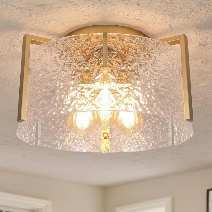 Bektas Semi Flush Mount Ceiling Light, Hallway Light Fixture,Entryway Light,Modern Bedroom Lampe,Metal Light Fixtures,Lighting Fixture Flush Mount for Kitchen Bathroom Dining Room (Gold, 3-Light)