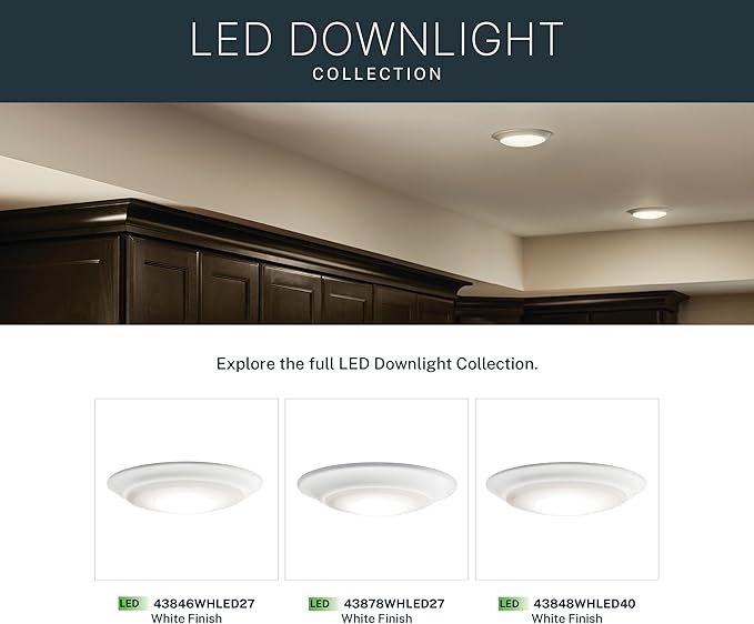 Kichler Gen 1 LED Downlight in White, 7.5” Ceiling Flush Mount Wet Rated Interior Dimmable Light for Living Room, Dining Room, Kitchen, Bathroom and Bedroom, 3000K, (7.5” x 1.5”), 43846WHLED30