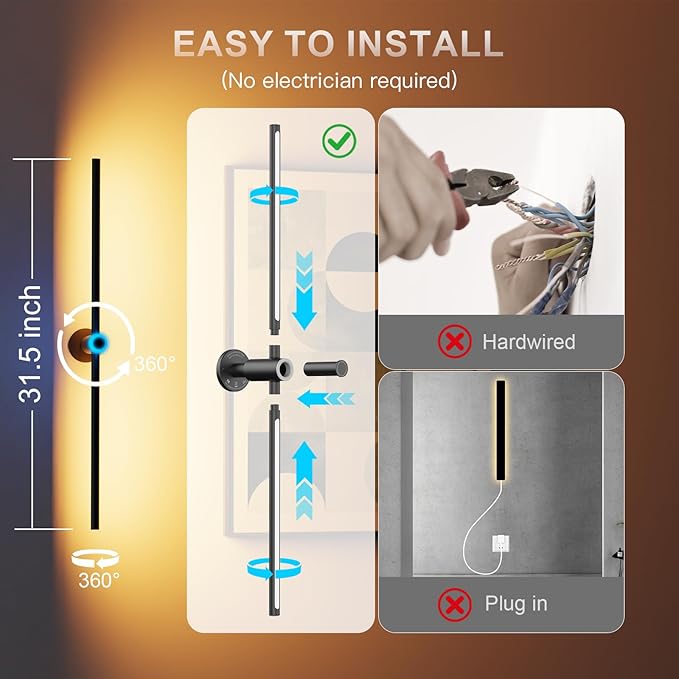 Battery Operated Wall Sconces Set of two, Rechargeable Wall Lights with 4 Pack Replaceable Batteries, 16 Million DIY Colors Wireless Wall Lamps with Remote Control for Bedroom Living Room Decor